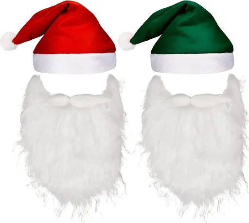 4 Pcs Christmas Santa Costume Santa Claus Hats and Beard Adults Beards Mustache, Hat Xmas Suit Decoration Men Women