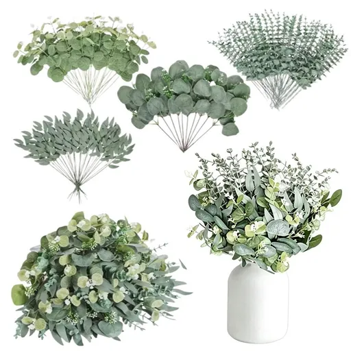 130Pcs Artificial Eucalyptus Leaves Bundle 5 Types for Vase Wedding DIY Home Decor