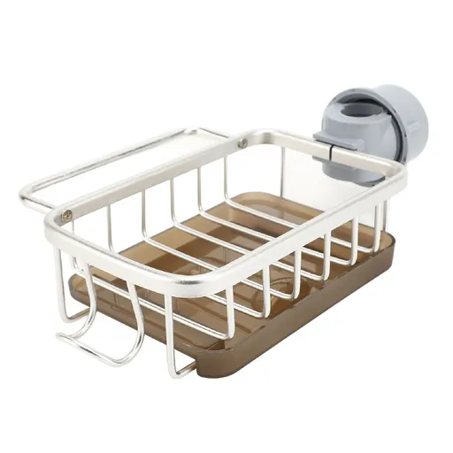 Faucet Sponge Holder Multifunctional Kitchen Sink Caddy Organizer Over Faucet Hanging Faucet Drain Rack Right Side Silver