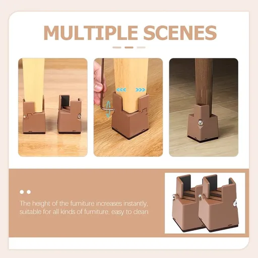 2-Pack Adjustable Platform Bed Risers in Light Brown for Furniture Legs, Home Bedroom and Living Room Support