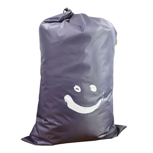 Laundry Bag Nylon Drawstring Cylinder for Household Travel Dirty Clothes Quilt Books Storage Dark Grey Smiling Face