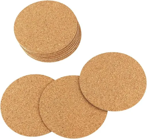 10 Pack Round Self Adhesive Cork Coasters, Natural Cork Pads for Drinks, Furniture Protection, DIY Crafts and Home Decor, 10.2 cm