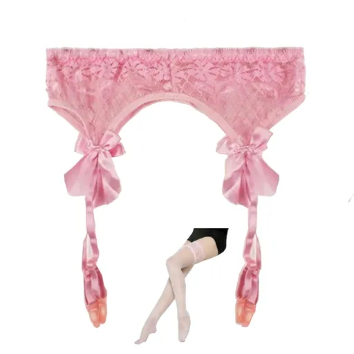 House Of Dasein Lace Top Stockings Garter Belt Erotic Lingerie Bdsm Fetish - Pink - Stocking Set