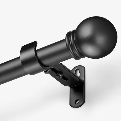 Curtain Rods for Windows 16 to 48 Inches, Rod Max Adjustable Length of 60 IN, 1" Diameter Drapery Round Finials, Black, Pack 1 Black 48" - 1'' rod
