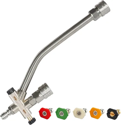 Foam Cannon Dual-Connector Accessory, Pressure Washer Double Tip Attachment for Soap Cannon with 5 Power Washer Sprayer Nozzles, 1/4" Quick Connect, 4000 PSI