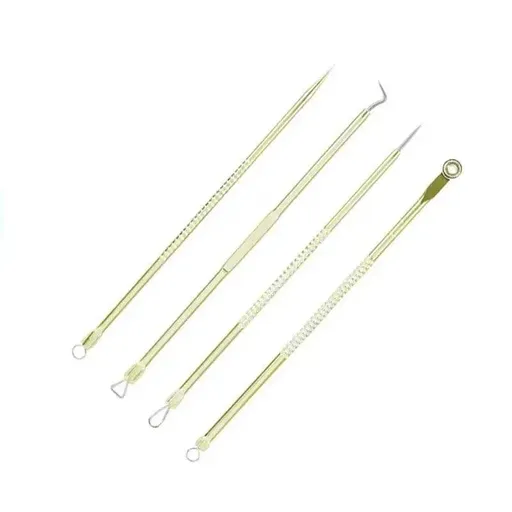 Stainless Steel Blackhead Remover Tools Set with Pimple Extractors 4 Pieces - Gold