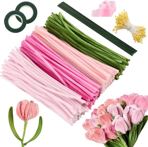400 pieces - Pipe cleaners - Twister Sticks - Colored Pipe cleaners - Chenille Wire - Thick pipe cleaners - with accessories - craft supplies - for DIY art projects, creative floral supplies, Christmas party decorations - 30cm - pink