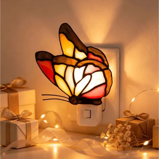 Stained Glass Butterfly Night Light, Plug-In Butterfly Wall Nightlight With On Off Switch, Warm Ambient Decor Lamp For Bedroom Hallway Bathroom Home Decoration