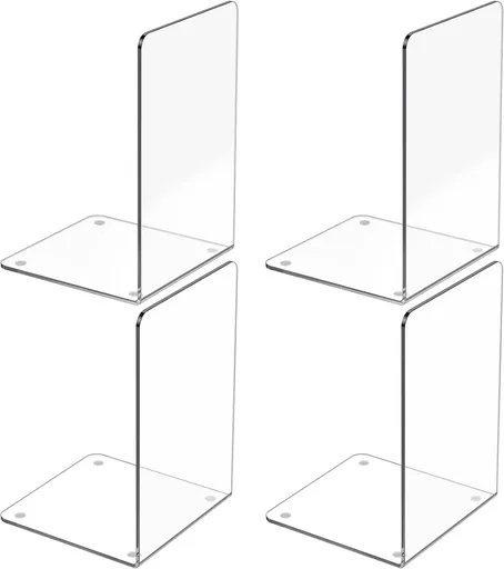 4 Pieces Bookends - bookends - Transparent Book Stand - Book Holder - Shelf Organizer - Book Support - Bookshelf - Magazine Holder Book Support - Reading Tray - Magazine Rack - for library, office, school - Transparent