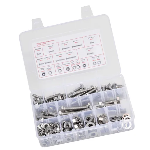 246 Pcs Bolts and Nuts Assortment Kit, Imperial Screws and Flat Washers, Stainless Steel 1/4-20,5/16-18,3/8-16, Spring Lock Washers for Furniture / Equipment /Vehicle Assembly with Case