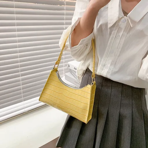 Fashion Solid Color Underarm Bag Compact Zipper Handbag Ladies Shoulder Bag Womens Shoulder Bags （yellow）