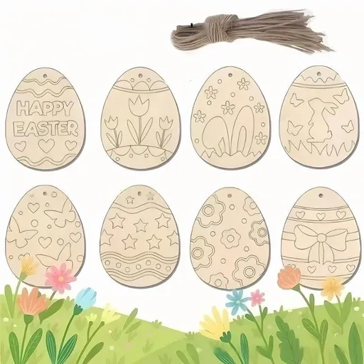 20 Sets Wooden Easter Ornaments Decorations DIY Easter Craft Kits Assorted Paintable Unfinished Wood Easter Egg Ornaments for Kids Classroom Home Activity Art E