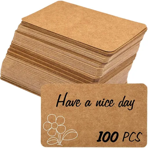 100pcs 3.54"x2" Blank Kraft Paper Business Card, Words Message Notes paper Tags, Mini Craft Cardboard Festival gifts -