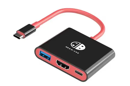 3-in-1 Portable TV Dock with 4K HDMI USB 3.0 100W Travel Adapter Dock for Nintendo Switch OLED TV Docking Station -Black&Red