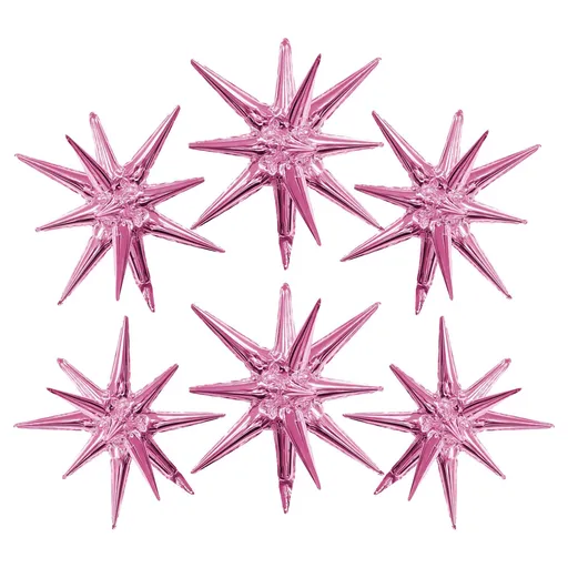 Star Foil Mylar Balloon 6 Cone Spike Starburst Explosion 27 Inch Star Balloons for Christmas Birthday Bachelorette Party (pink)