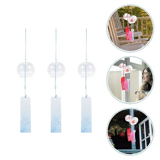 Blue Japanese Glass Wind Chimes Hanging Ornaments for Home and Balcony Decor, 3pcs High Borosilicate Glass