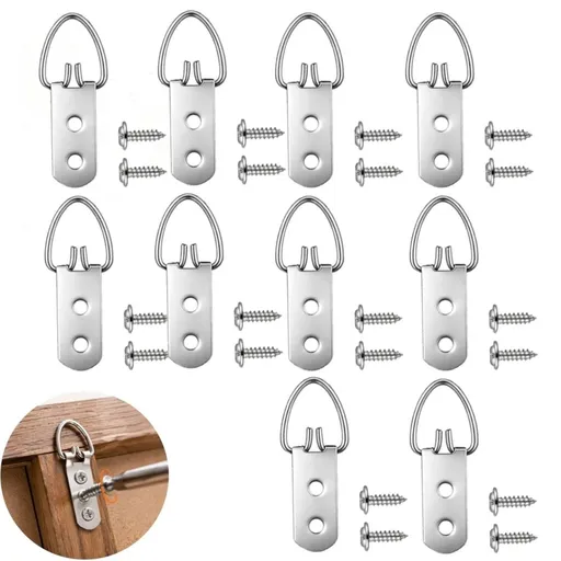 20 Pcs Picture Hanging Kit 2 Holes D Rings Heavy Duty Picture Hangers, Frame Hangers with Screws, D Ring Picture Hanging Hardware for Heavy Duty Hanging Paintings Photos Mirror