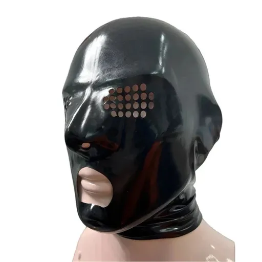 House Of Dasein Latex Gummi Hood Rubber Face Game Mask With Mesh Holes For Men And Women S Lm286 - Black - Xxl