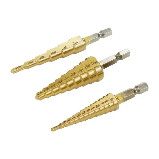 3pcs 3-12/4-12/4-20 mm Step Drill Bits High Speed Steel Cone Titanium Coated Tool Sets Hole Metal Cutter