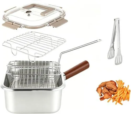 2.5L Stainless Steel Deep Fryer Pot, Portable Steamer with Basket Portable outdoor cooking pot with basket lid handle oil filter, multifunctional fry steam store, camping home kitchen