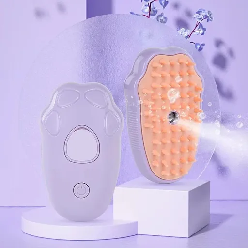 Pet Steam Brush - 3 In 1 Steamy Cat Brush, Rechargeable Steamy Pet Brush Self Cleaning Cat Groom Brush, Silicone Spray