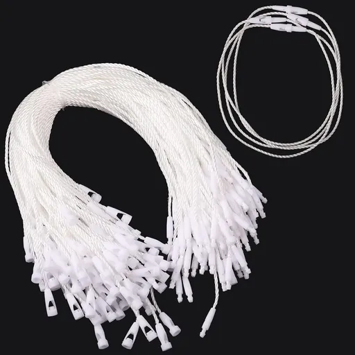 200 Pcs Strip Cotton Hang Tag With Lock Labels String Hang Tags White Nylon String For Hang Tags String Price Snap Secure Tag Fasteners For Price Snap Lock For Attaching Labels (White)