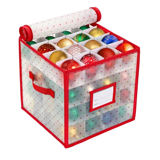 Christmas Bauble Storage Box – Waterproof and Moisture-Proof Storage Box – 64 Compartments for Organized Storage – 30×30×30cm Large Capacity – Space-Saving Christmas Decoration Organizer – 1-Piece