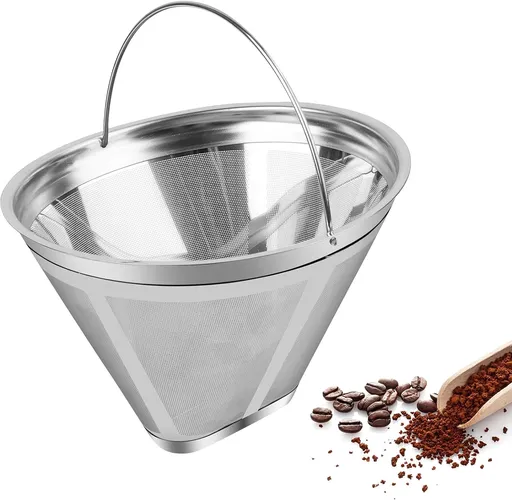 100 Mesh Stainless Steel Coffee Filter Basket with Fine Strainer for Drip Coffee, Tea and Cold Brew, Suitable for 8-12 Cups