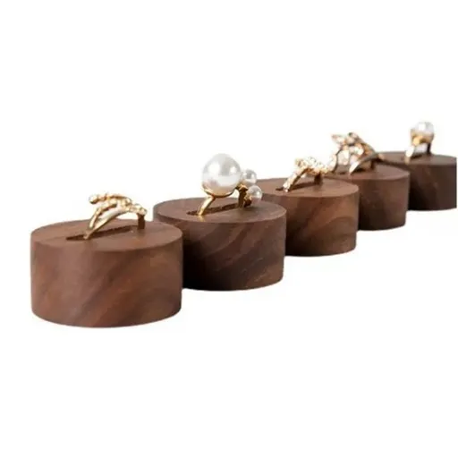 6 pcs Wood Jewelry Ring Storage organizers, Retail ring display slot stand, Small walnut Jewelry ring holder tray for Girl Woman Room Decoration【Walnut-Round 6pcs,does not include a ring】