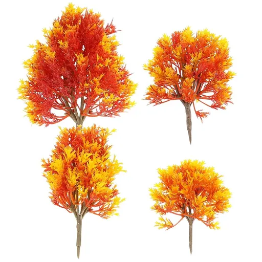 4 Pcs Orange Plastic Maple Tree Model for Diorama and Garden Layout