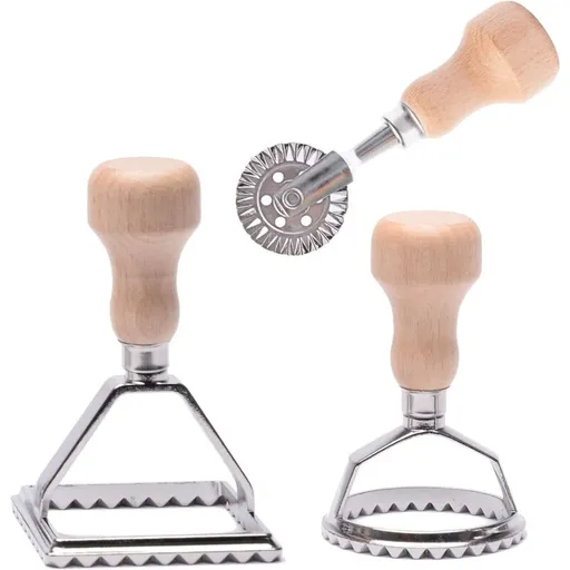 Ravioli Mold Ravioli Cutter Wooden Handle Stainless Steel 3 Piece Set