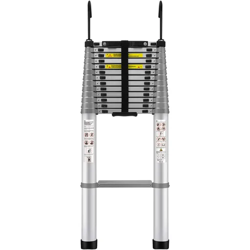 Telescoping Ladder, 563.9CM Aluminum One-button Retraction Collapsible Extension Ladder, 400 LBS Capacity with Non-slip Feet, Portable Multi-purpose Compact Ladder for Home, RV, Loft, ANSI Liste