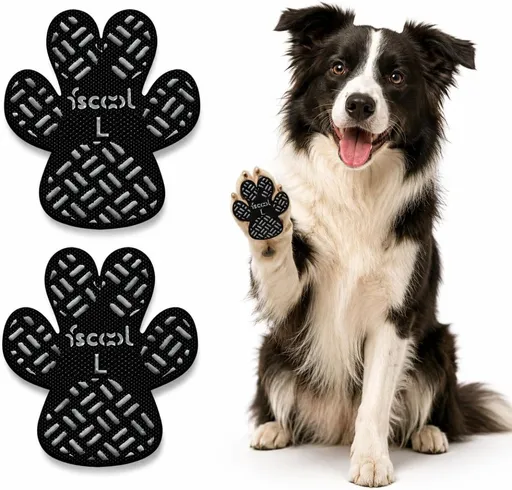 2 Sets 8 Pcs Dog Paw Pads Anti-Slip Traction Grips for Senior Dogs Puppies, Self-Adhesive Paw Protectors for Hardwood Floors Tiles, Breathable Pet Paw Stickers for Injured Dogs - Black - Size L