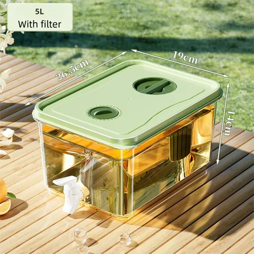 5L Compact Fridge-Ready Cold Drink Dispenser with Spigot, Timer and Infuser Filter - Food-Grade PP & Heat Resistant Fruit Tea Tank
