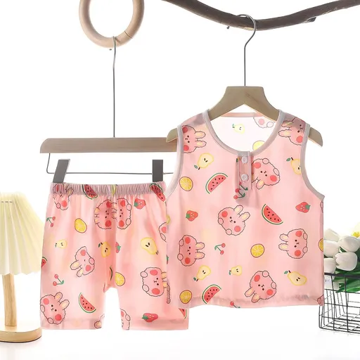Tong Xinyuan Kids Cotton Silk Vest Set Shorts (Pink) Watermelon Cotton Vest Set 120cm