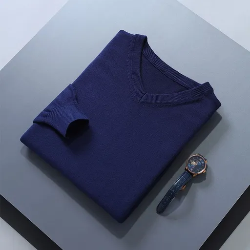 Men V Neck Pullover Knitwear Loose Long Sleeve Navy XXL
