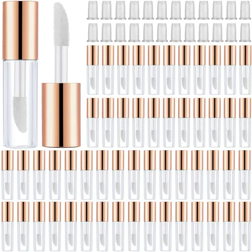 100 Pieces Clear Mini Lip Gloss Tube Refillable Empty Lip Balm Gloss Containers Bottles Transparent Mini Lipstick Containers for Women DIY Makeup(Rose Gold,1.2ml)
