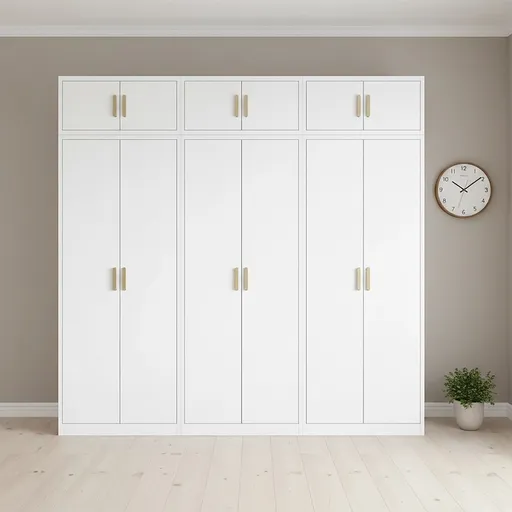 240x240cm 6-Door White Steel 2 Hanging and 1 Shelf Wardrobe with Gold Handle Storage Cabinet