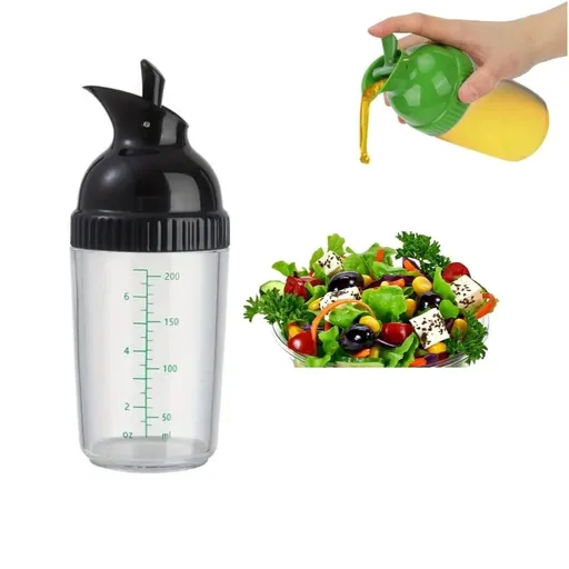 Salad Dressing Shaker, 6.76oz Plastic Clear Measuring Bottle for Mixing Ranch Homemade Sauce Container BPA Free Dripless Pour PP Dispenser Leak Proof Sealed Spout Lid (Black)
