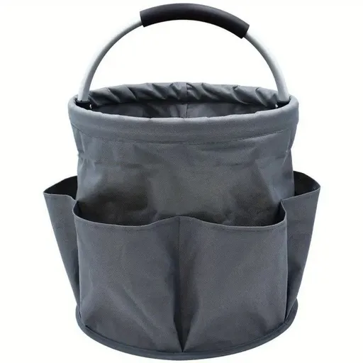 Foldable Handheld Storage Bucket with 6 Pockets, Oxford Garden Tool & Picnic Organizer Tote - Gray