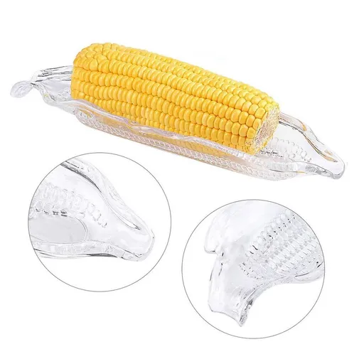 1 Pack Plastic Corn Trays Transparent Corn Dishes with 2 Pieces Stainless Steel Corn Holders on the Dinnerware