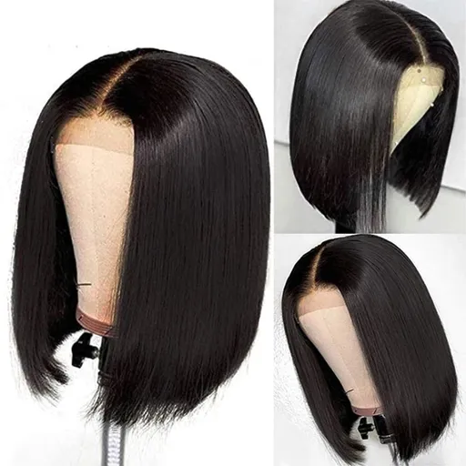 Wig 13x4 Density Frontal Black Short Lace Front Wigs Pre Plucked Straight Human Hair Wig 8 Inch