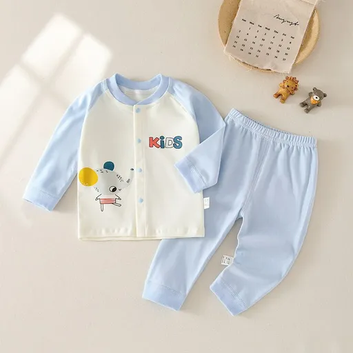 It's Warm Baby Cotton Two Piece Set Long Sleeve Cartoon mouse (blue) 73CM