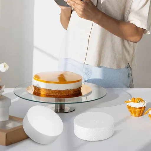 4Pcs Lightweight White Round Foam Cake Props for Bakery Display and Cake Modeling