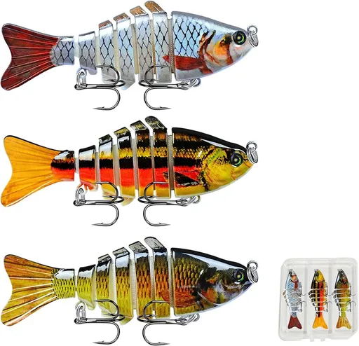 3-Piece Artificial Lure Set - Fishing Bait - Crankbait - Hook Plugs - Artificial Lures - Rubber Fish - for slow-sinking, gliding, and swimming, realistic artificial lures, suitable for saltwater and freshwater trout, sea bass, pike, zander, blue perc