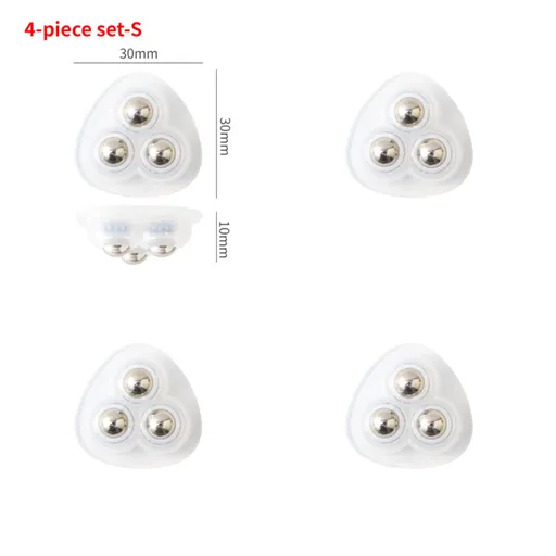 Self-Adhesive 3-Ball Caster Wheels, No-Drill Paste-On Rollers for Storage Boxes, 4-Piece Set-S-Clear