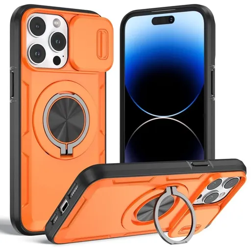2-in-1 Magnetic Sliding Lens Case, Orange for iPhone 15 Pro Max