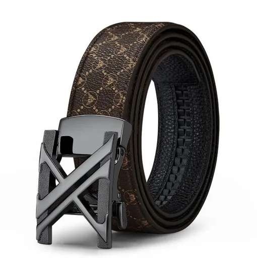 Men'S Genuine Leather Belt X-Shaped Buckle Men'S Accessories Trendy Belt - Gun buckle coffee colored belt - Size 105cm