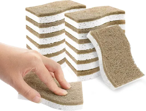 12 Pack Biodegradable Kitchen Sponges, Coconut Fibre and Cellulose Non-Scratch Dish Sponges for Plates, Pans, Sinks and Bathroom Cleaning