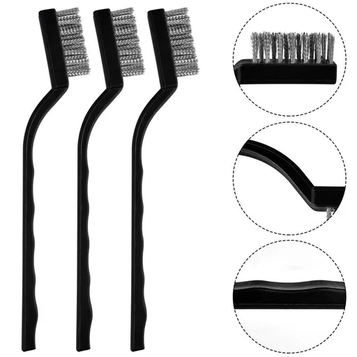 3 Pcs Mini Stainless Steel Wire Brush Set for Cleaning Welding Slag Rust, Wire Bristle Scratch Brush Set, Curved Handle Brushes